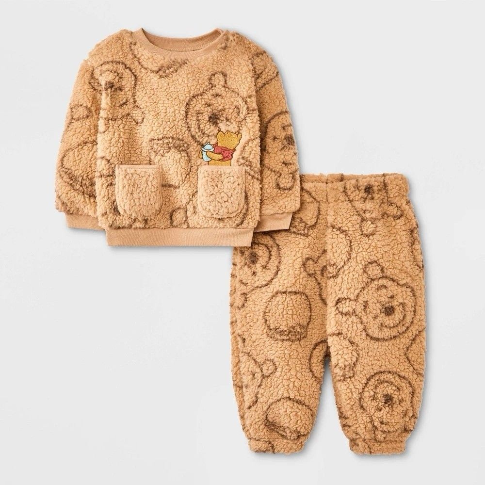 Baby Boys' 2pc Disney Winnie the Pooh Cozy Pullover & Pants Set - Tan 12M - NWT